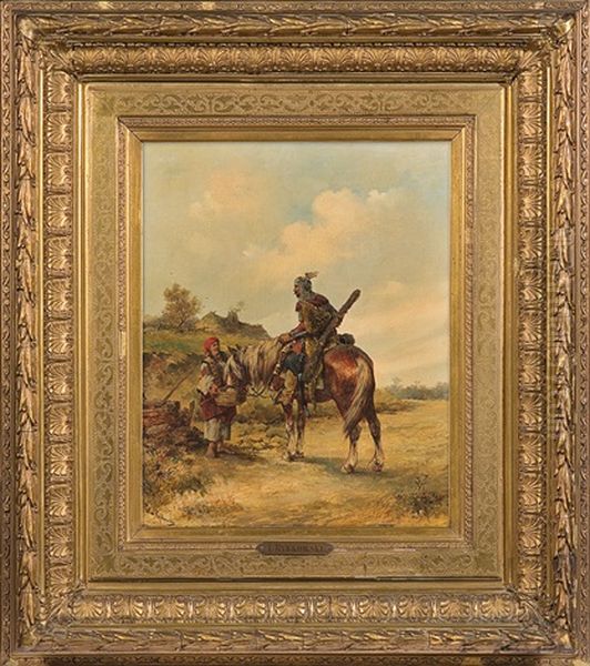 Armored Rider With Horse Oil Painting by Tadeusz Rybkowski