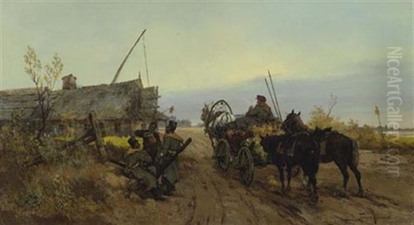 Pferdegespann Oil Painting by Tadeusz Rybkowski