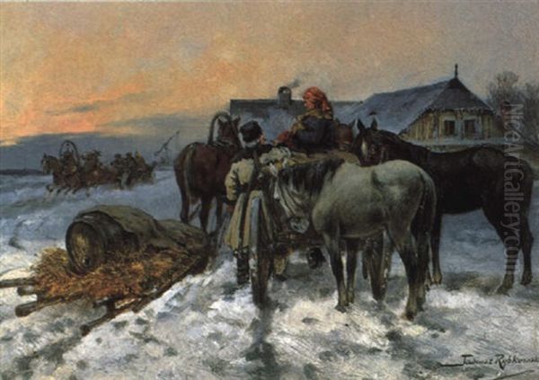 Begegnung Im Winter Oil Painting by Tadeusz Rybkowski