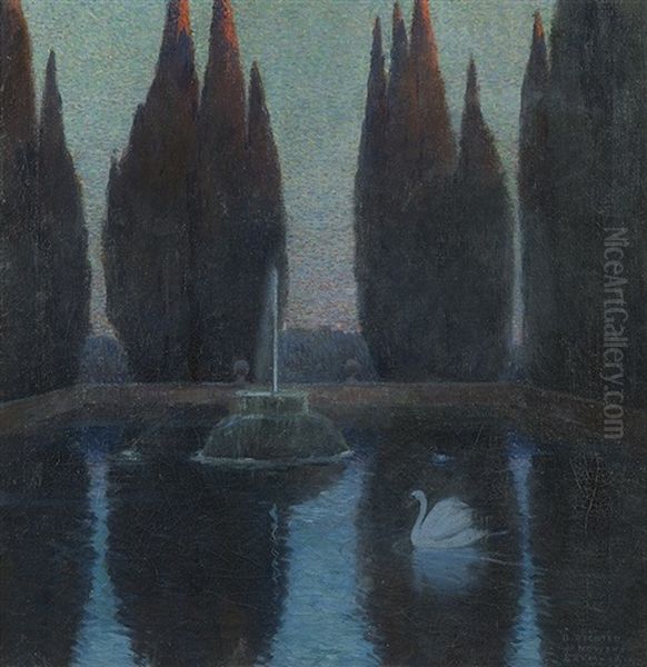 Villa D'este Roman Gardens Oil Painting by Bronislawa Rychter-Janowska