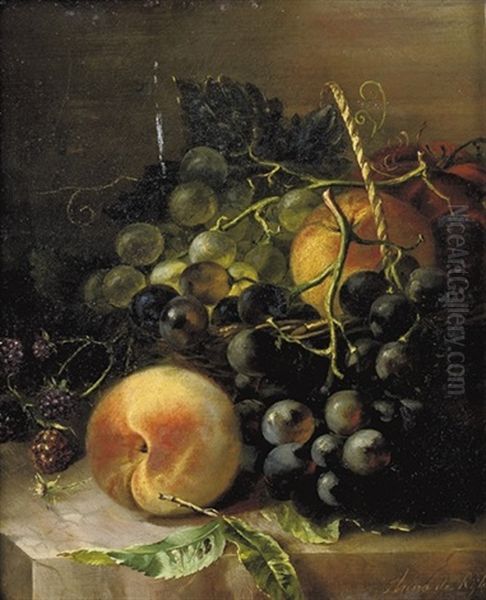 Still Life With Grapes, Peaches And Raspberries Oil Painting by Anna Francisca de Ryck