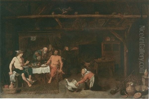 Gard, Vattendrag Och Boskap Oil Painting by David Ryckaert III