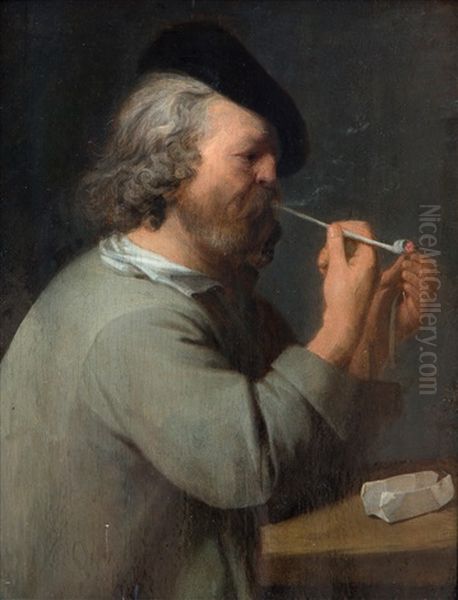 An Old Man Lighting His Pipe Oil Painting by David Ryckaert III