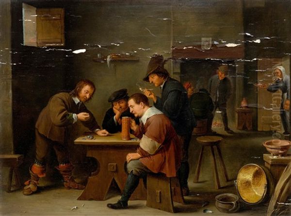 Men Playing Games In A Tavern Oil Painting by David Ryckaert III