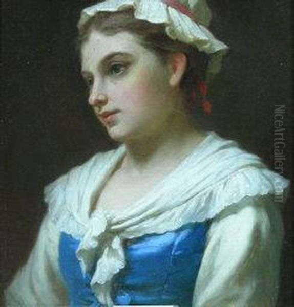 Bust Portrait Of A Young Woman Oil Painting by Pierre Francois Bouchard