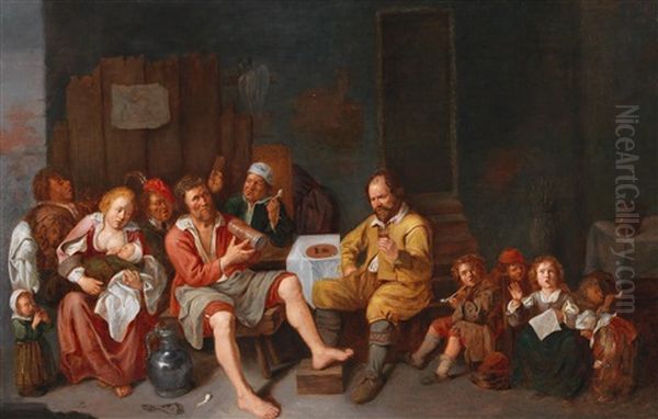 A Peasant Family As An Allegory: As The Old Sing Oil Painting by David Ryckaert III