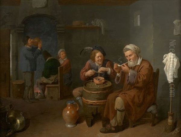 Fumeurs Dans Une Taverne Oil Painting by David Ryckaert III