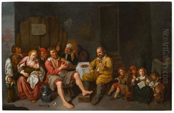 As The Old Ones Sing, So The Young Ones Pipe Oil Painting by David Ryckaert III