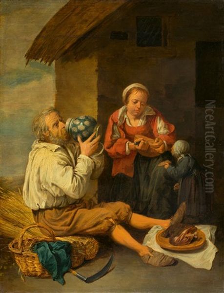 Peasant Family At Rest Oil Painting by David Ryckaert III