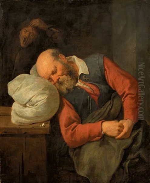 Old Man Sleeping Oil Painting by David Ryckaert III