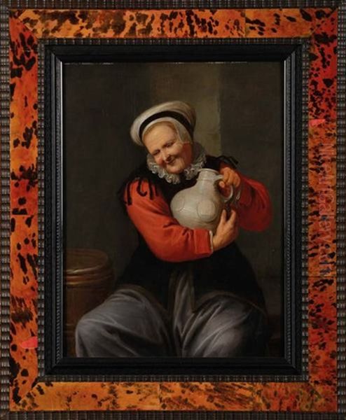 Vieille Femme Tenant Une Cruche Oil Painting by David Ryckaert III