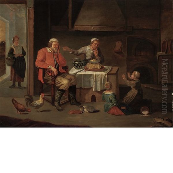 Asleep At The Table Oil Painting by David Ryckaert III