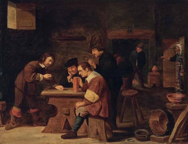 Spieler In Der Bauernstube Oil Painting by David Ryckaert III