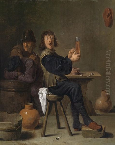 Frohlicher Zecher Im Wirtshaus Oil Painting by David Ryckaert III