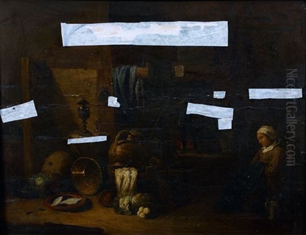 Cuisiniere Assoupie Dans Un Interieur Paysan Oil Painting by David Ryckaert III