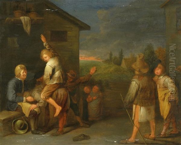 Spielende Bauerskinder Oil Painting by David Ryckaert III