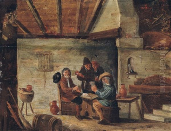 Wirtshausinterieur Mit Kartenspielenden Bauern Oil Painting by David Ryckaert III