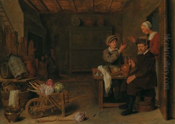 Zechende Bauern In Einer Stube Oil Painting by David Ryckaert III