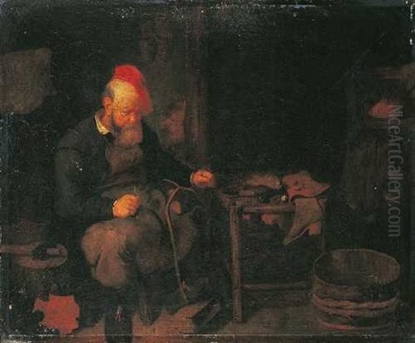 Schuster In Seiner Werkstatt Oil Painting by David Ryckaert III