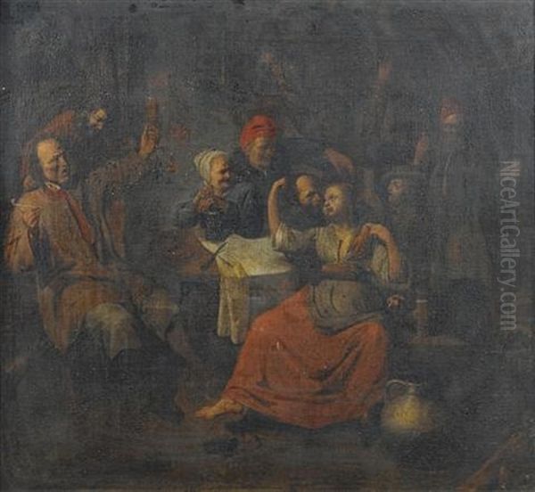 Peasants Carousing In A Tavern Oil Painting by David Ryckaert III