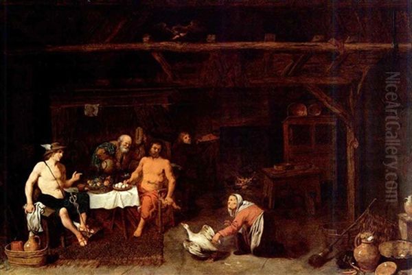 Philemon And Baucis Giving Hospitality To Jupiter And Mercury Oil Painting by David Ryckaert III