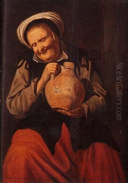 Femme Portant Un Pot Oil Painting by David Ryckaert III