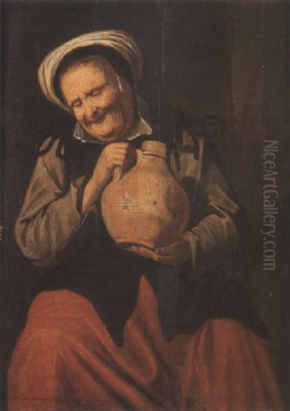 Femme Portant Un Pot Oil Painting by David Ryckaert III