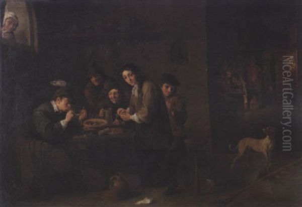 Scene D'auberge Avec Fumeur Et Joueurs De Cartes Oil Painting by David Ryckaert III