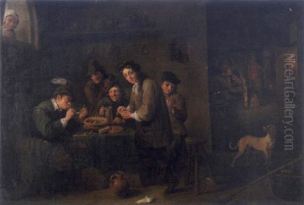 Scene D'auberge Avec Fumeur Et Joueurs De Cartes Oil Painting by David Ryckaert III