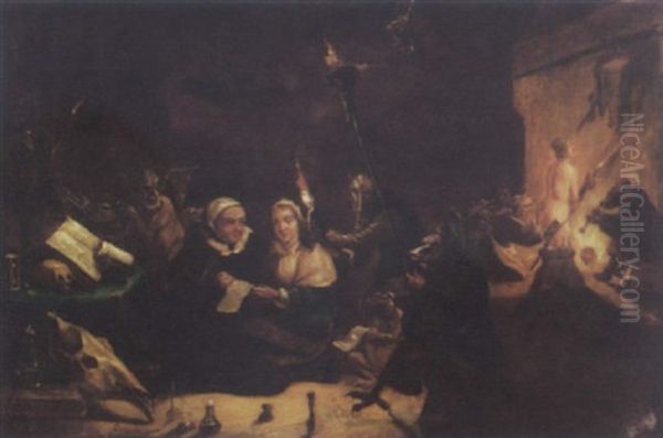 A Witchcraft Scene Oil Painting by David Ryckaert III