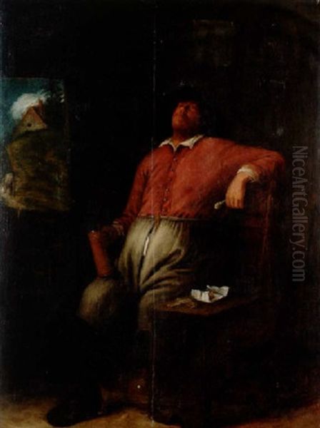 Man Med Olstop Och Kritpipa Oil Painting by David Ryckaert III