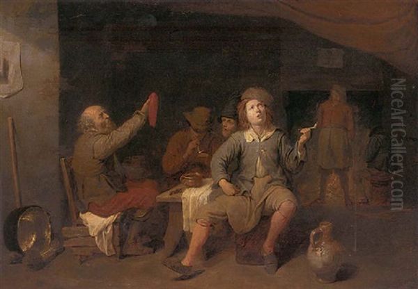 Peasants Smoking In A Tavern Oil Painting by David Ryckaert III