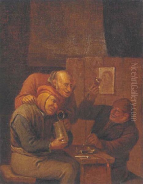 Peasants Drinking And Merry Making In A Tavern Oil Painting by David Ryckaert III