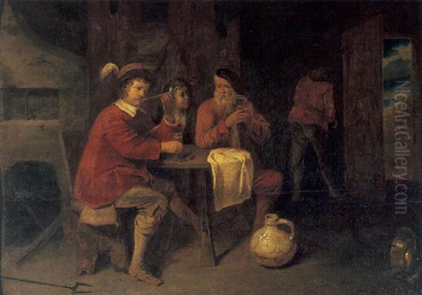 Topers Drinking And Smoking In A Tavern Oil Painting by David Ryckaert III