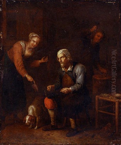 A Cobbler's Workshop Oil Painting by David Ryckaert III