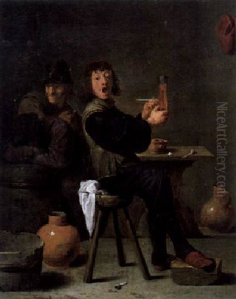 Frohlicher Zecher Im Wirtshaus Oil Painting by David Ryckaert III