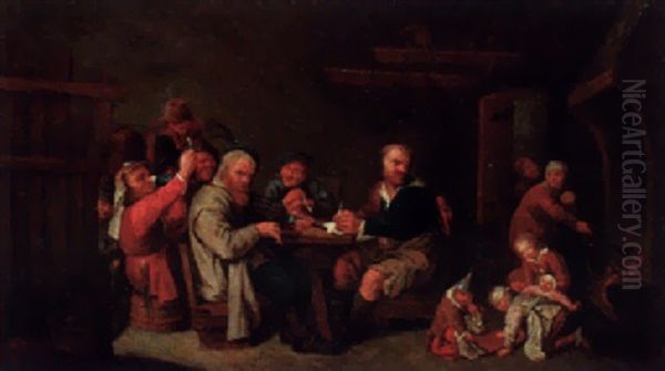 Peasants In A Cottage Interior Oil Painting by David Ryckaert III