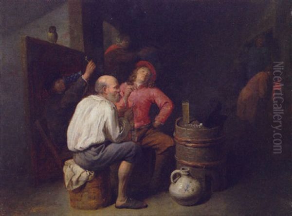 Peasants Smoking And Drinking In An Inn Oil Painting by David Ryckaert III