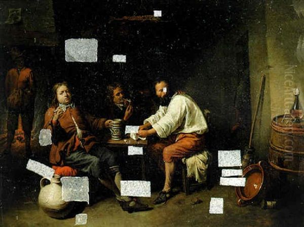 Gentlemen Drinking In An Inn Oil Painting by David Ryckaert III