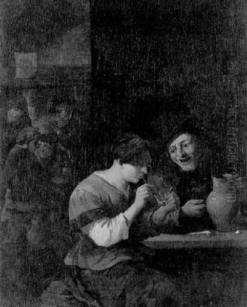 Scene D'auberge Avec Une Fumeuse Et Un Buveur Oil Painting by David Ryckaert III