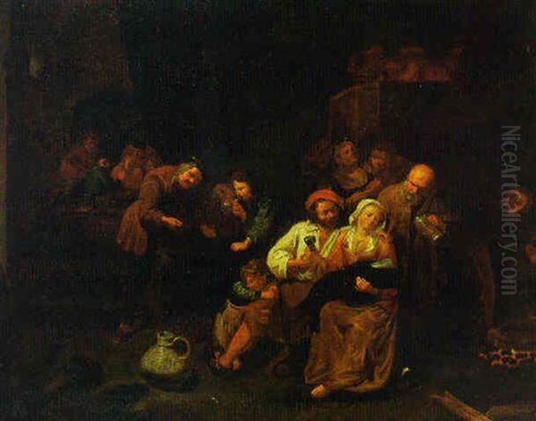 Peasants Merrymaking In A Tavern Interior Oil Painting by David Ryckaert III