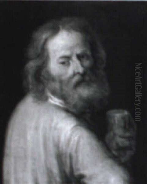 Portrait Of A Bearded Old Man Holding A Wineglass Oil Painting by David Ryckaert III