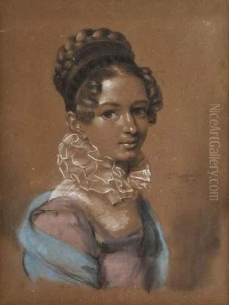 Portrait D'une Jeune Femme Portant Une Collerette Oil Painting by Etienne Bouchardy