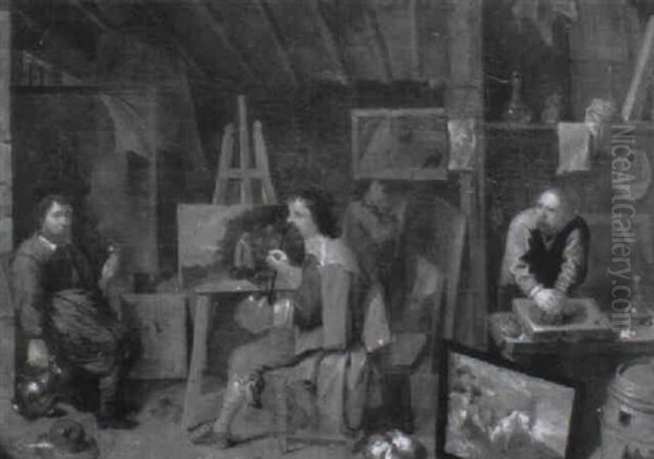 An Artist's Studio Oil Painting by David Ryckaert the Elder