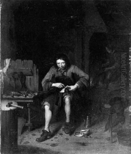 An Interior With A Shoemaker At His Workbench Oil Painting by David Ryckaert the Elder