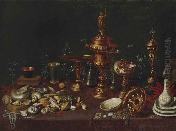 Nature Morte Aux Coquillages, Avec Nautile, Des Vases, Des Verres Et Des Porcelaines Chinoises Oil Painting by David Ryckaert the Younger