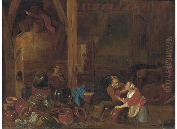 A Kitchen Interior With Peasants Oil Painting by David Ryckaert the Younger