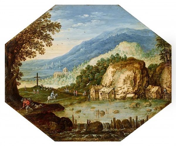 Three Landscapes With Figures And Animals Oil Painting by Marten Ryckaert