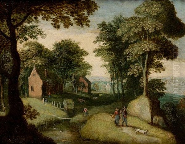 Paisaje Con Rio Y Personajes Oil Painting by Marten Ryckaert