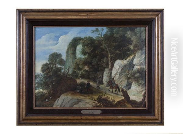 Mountainous Landscape With Horse And Riding Figures by Marten Ryckaert